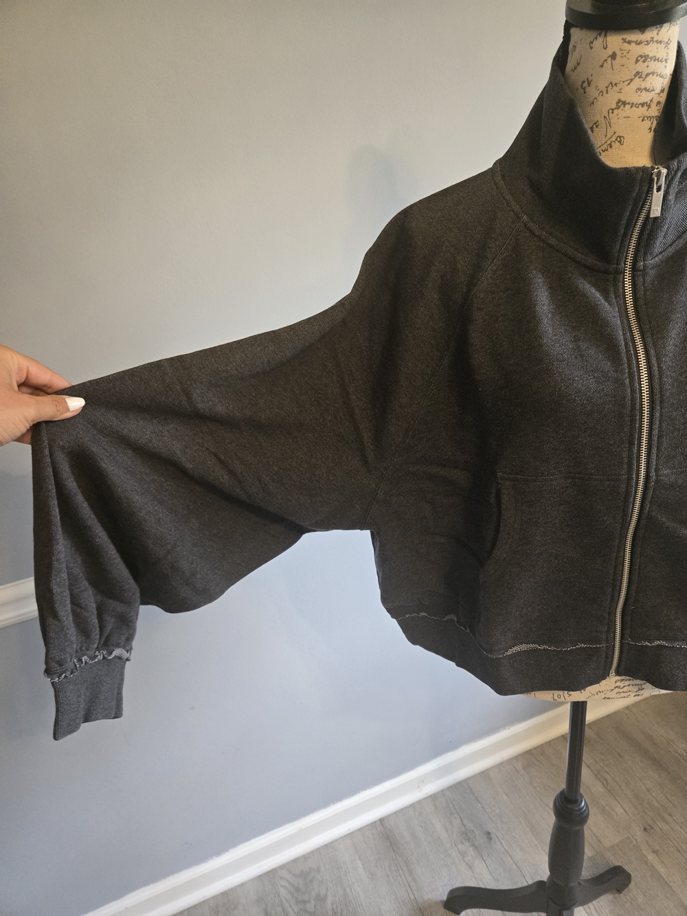 PINK Women's Charcoal Zip-Front Jacket with Contrast Stitching - Picture 5 of 8